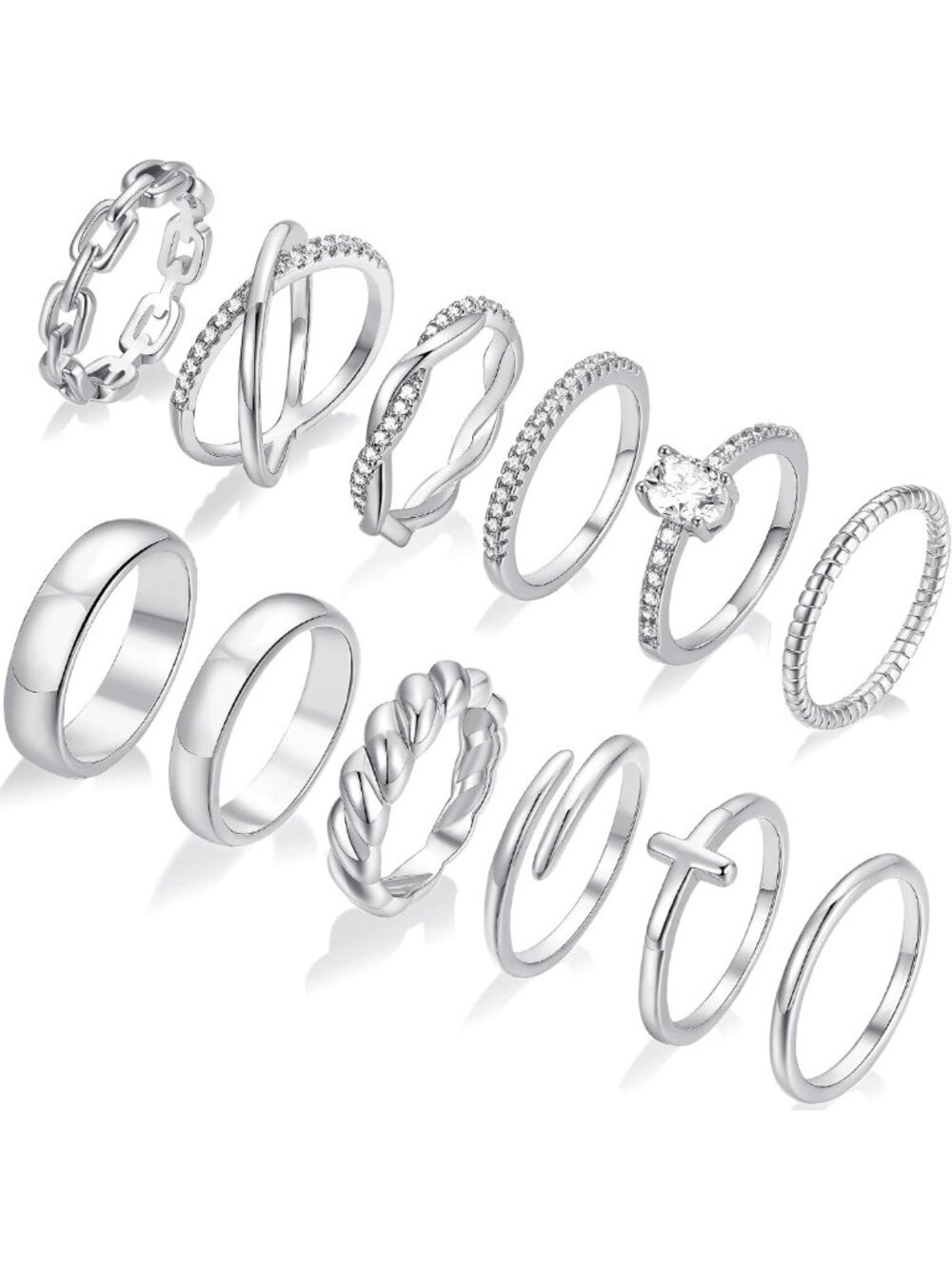 12 PCS Dainty Gold Stacking Rings for Women, Twist Criss Cross Design, Size 5-11